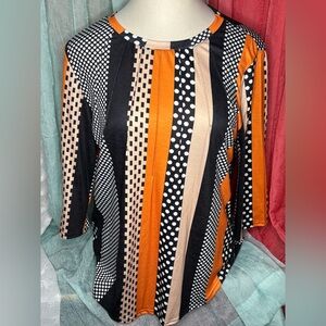 Elegant Women's Orange and Black Patterned Blouse